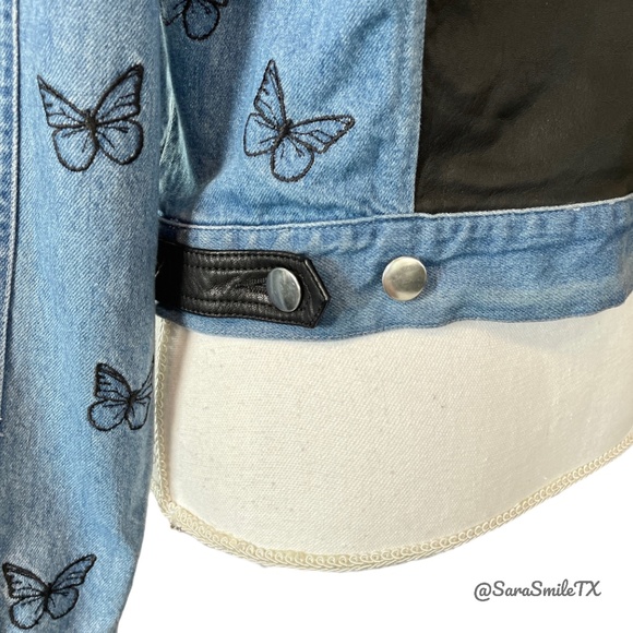SAMANTHA SIPOS - Good Vibes Only - Embroidered Butterfly Denim & Leather Jacket - Picture 8 of 16